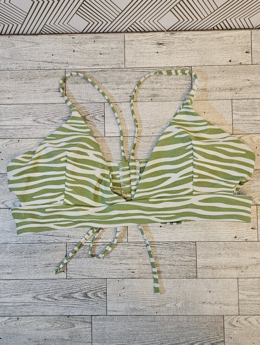 Bikini Top Adjustable Green and White Small